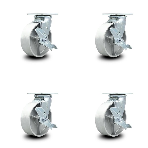 6 Inch Semi Steel Caster Set with Ball Bearings and Brake/Swivel Lock SCC